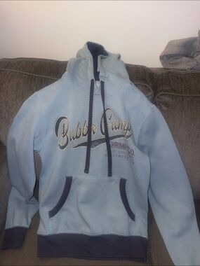 Bubble Grump Light Blue Crewneck Hoodie with Navy Trim